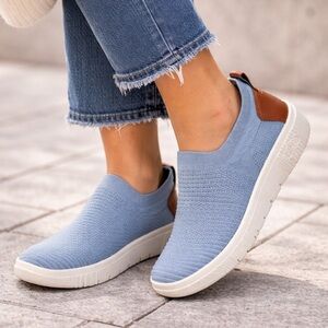 Ryka Blue Knit Slip-On Sneakers Comfort Walking Shoes Lightweight Casual Sz 8.5